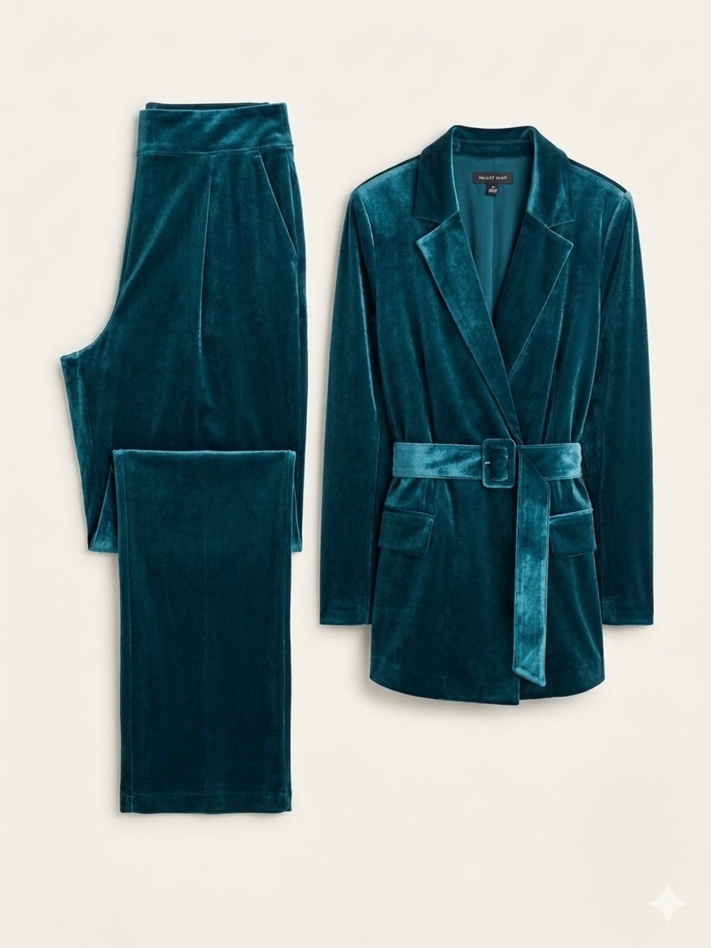 NWT INC International Concepts Velvet Pantsuit Teal Kingfisher Set XL/L